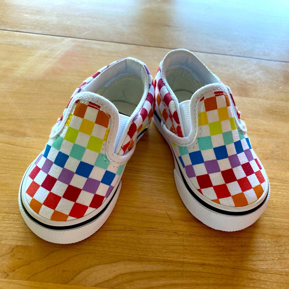Baby Toddler Vans Slip Ons Rainbow Checkered Size 3 Ska Punk Skater Shoes Unworn